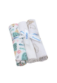 Set 3 scutece, ursulet pe norisor si arici verde, flanel bumbac, multicolor, 80x70cm