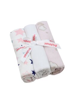 Set 3 scutece, ursulet pe norisor si stelute roz, flanel bumbac, multicolor, 80x70cm