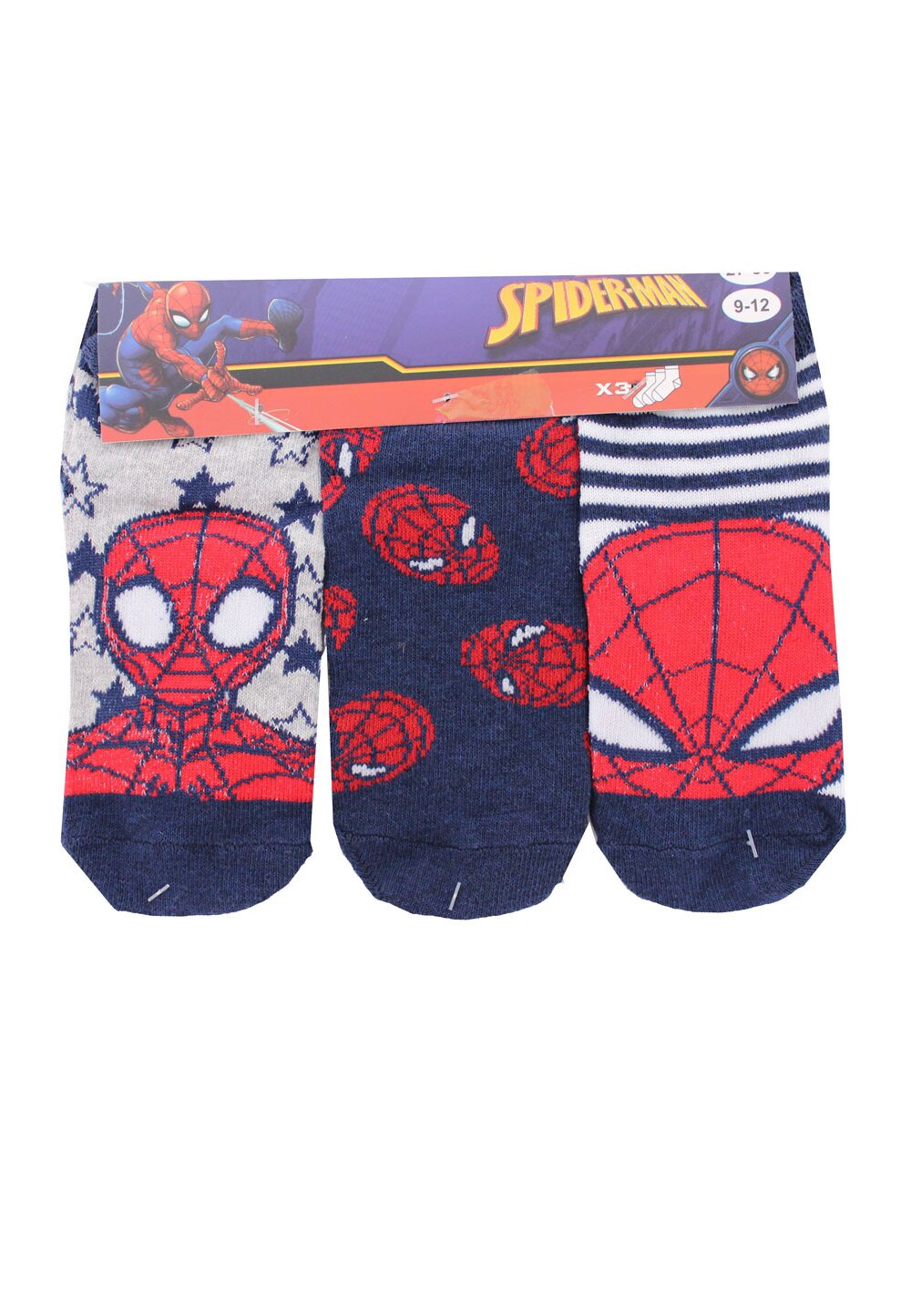 Set 3 sosete, Spider Man, bluemarin cu gri