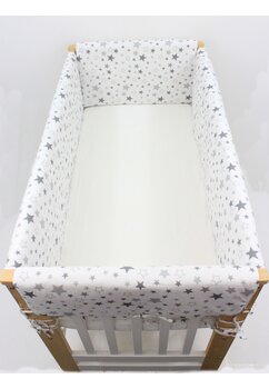 Set aparatori patut, Maxi, bumbac, alb cu stele mari gri, 120x60 cm