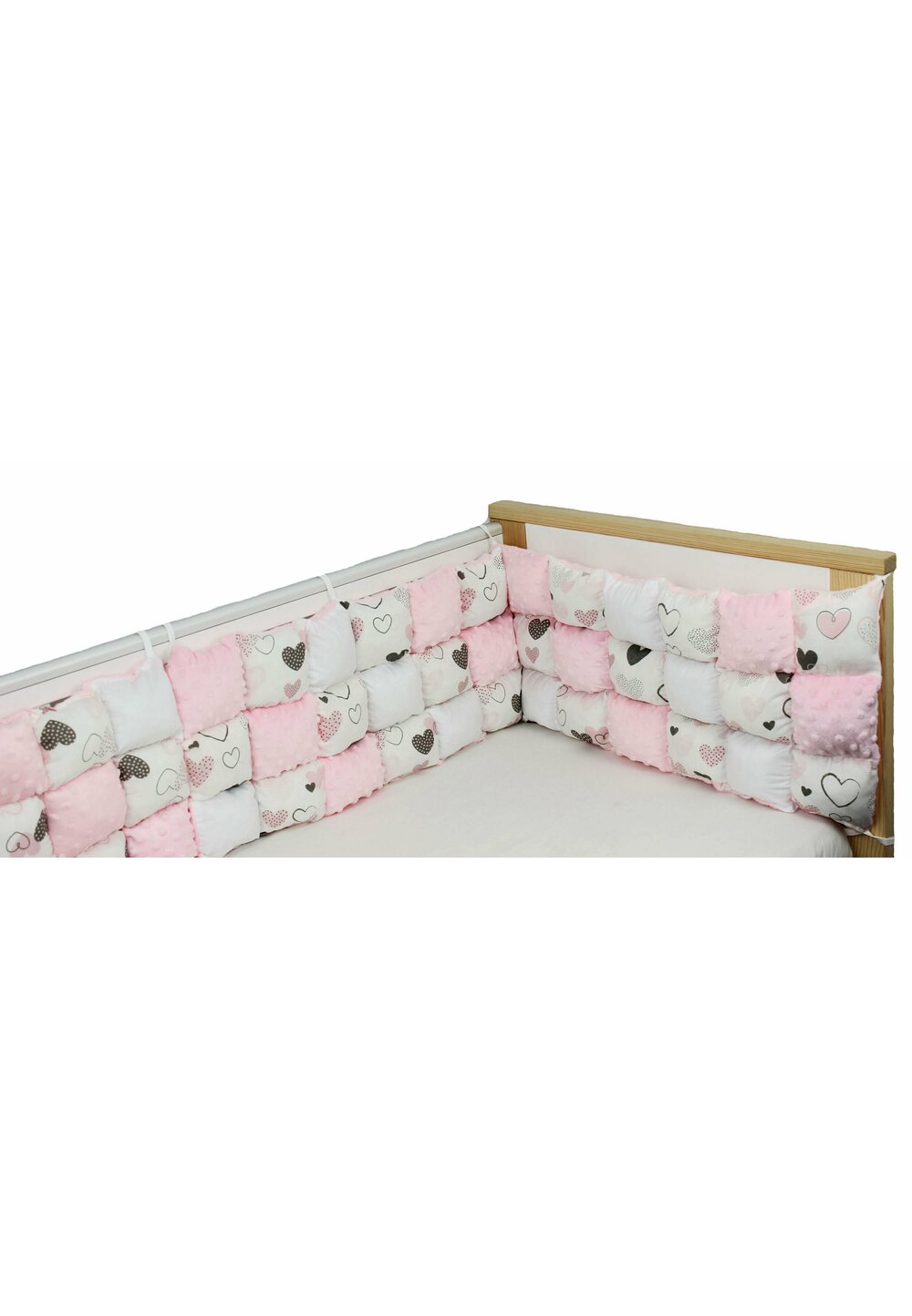 Set aparatori pufoase, roz cu inimioare gri, 3 x 60 cm