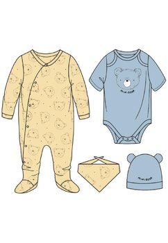 Set bebe, 4 piese, Mini bear, albastru cu galben