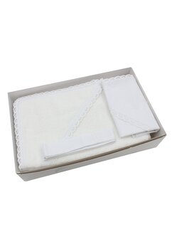 Set botez, panza mir, fasa si prosop, Irina cu dantela, bumbac, alb