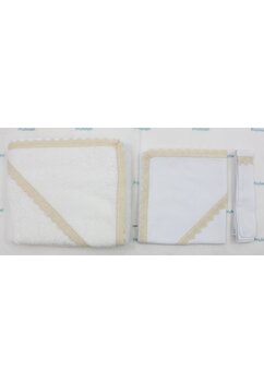 Set botez, panza mir, fasa si prosop, Olivia cu dantela crem, bumbac, alb