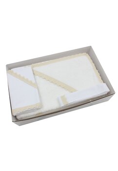 Set botez, panza mir, fasa si prosop, Olivia cu dantela crem, bumbac, alb