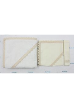 Set botez, panza mir, fasa si prosop, Olivia cu dantela crem, bumbac, crem