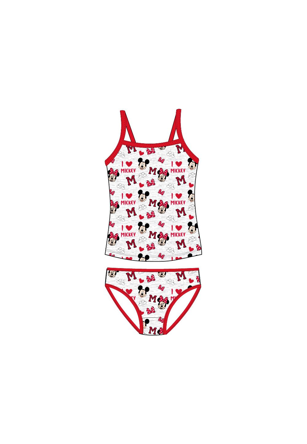 Set chilot+maieu, I love Mickey M, gri cu rosu