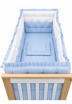 Set complet, lenjerie matlasata, albastru deschis cu buline, 120x60 cm