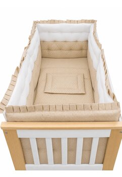 Set complet, lenjerie matlasata, crem cu buline, 120x60 cm