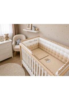 Set complet, lenjerie matlasata, crem cu buline, 120x60 cm