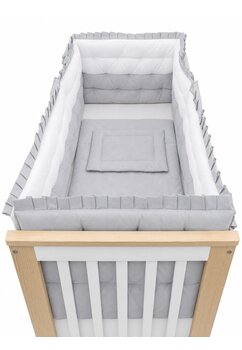 Set complet, lenjerie matlasata, gri cu buline, 120x60 cm