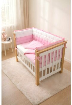 Set lenjerie matlasata, 3 laterale, alb cu roz