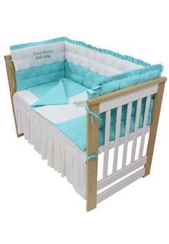 Set lenjerie matlasata, 3 laterale, turcoaz cu buline