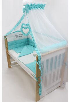 Set lenjerie matlasata, 3 laterale, turcoaz cu buline