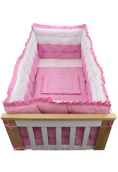 Set lenjerie matlasata, 4 laterale, alb cu roz