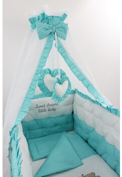 Set lenjerie matlasata, 6 laterale, turcoaz cu buline