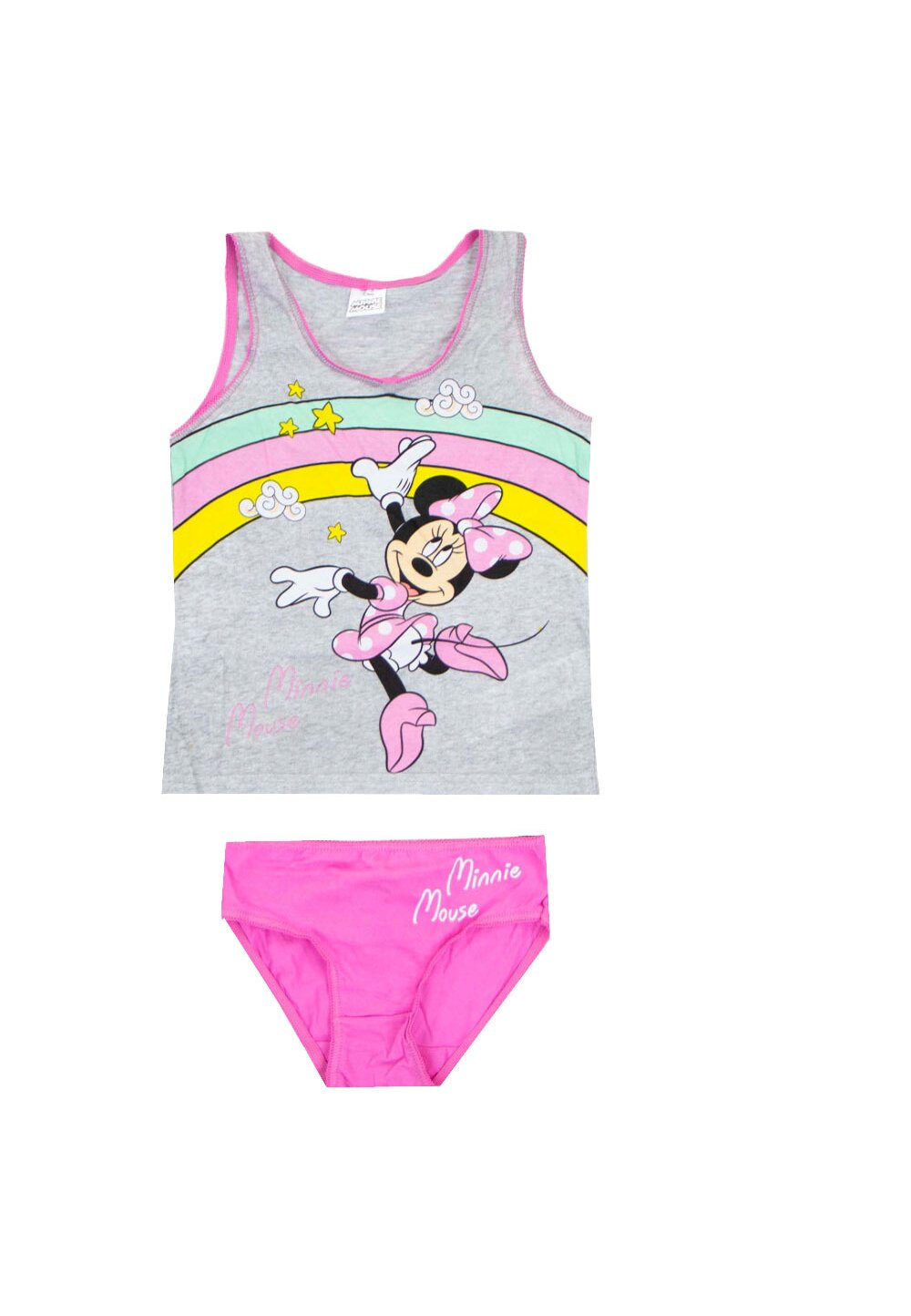 Set maieu+chilot, Minnie Mouse, stelute gri cu roz