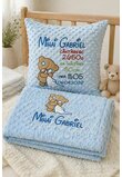 Set paturica si perna minky, Ursulet, personalizate, diverse culori