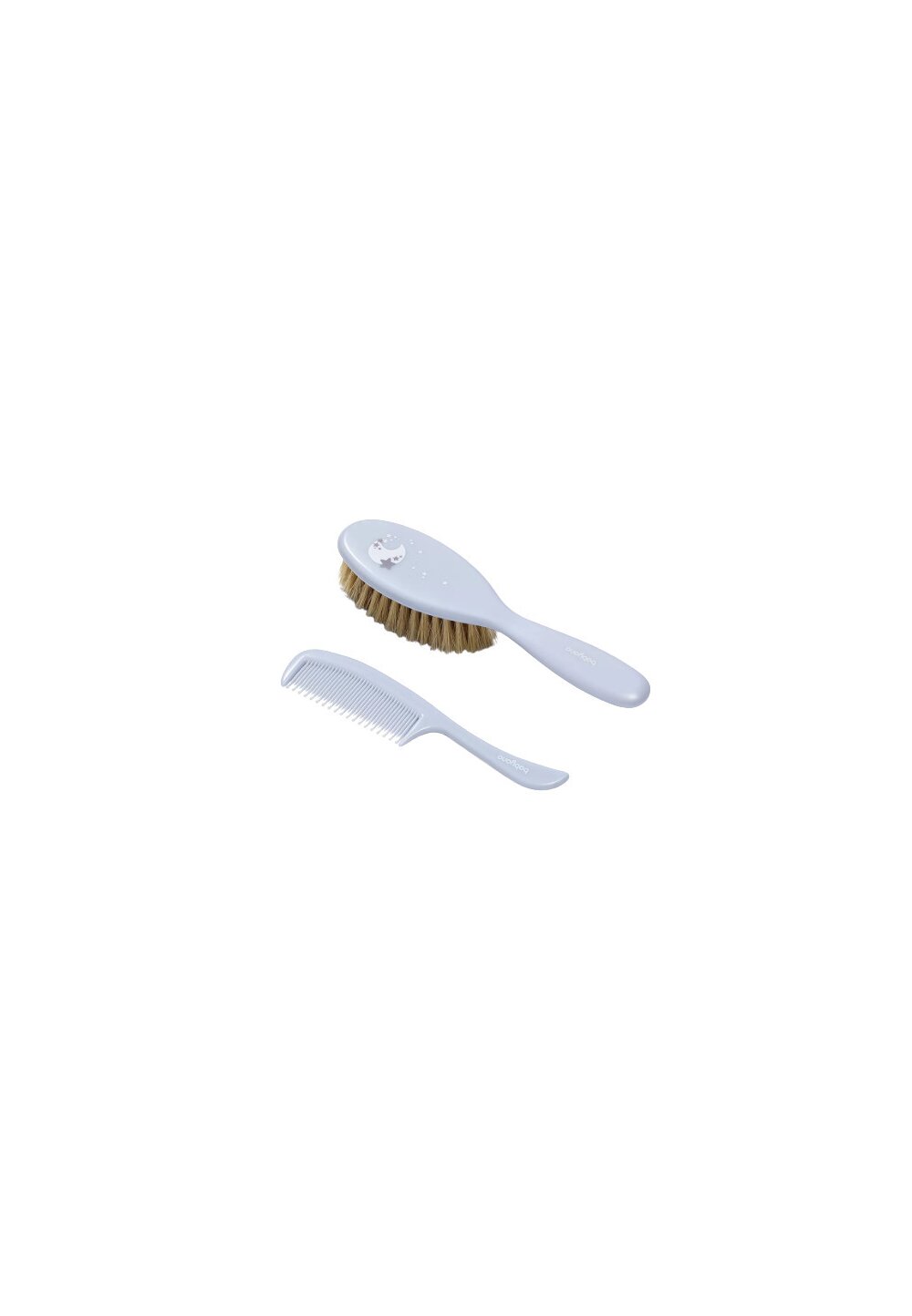 Set perie naturala si piaptan, albastru cu luna