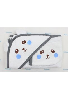 Set prosop si manusa, Urs cu obrajori albastri, 80 x 100 cm, alb