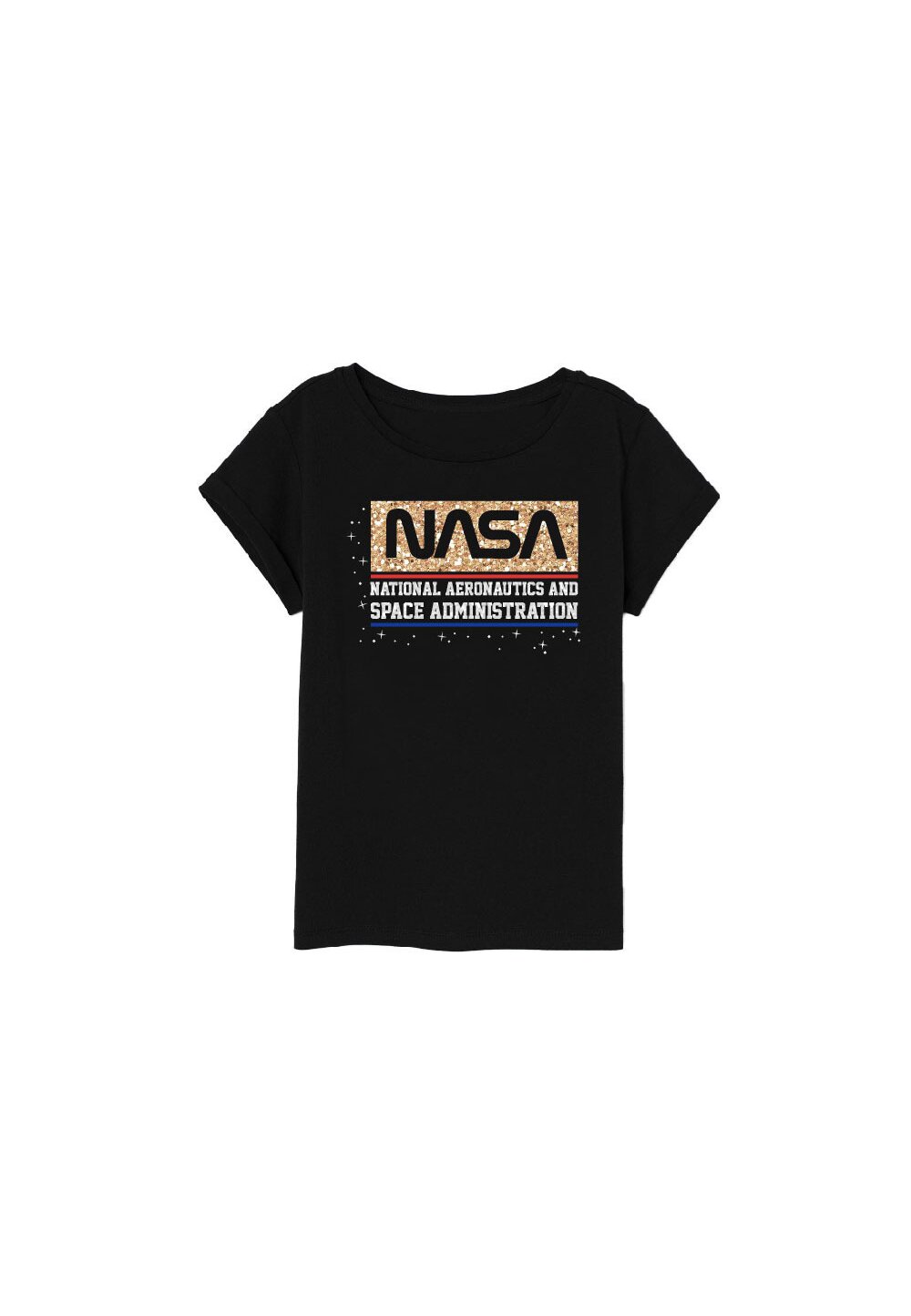 Tricou fete, Nasa, negru cu auriu