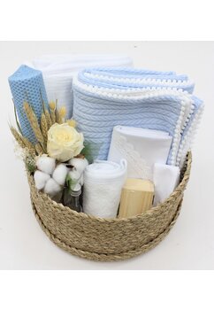 Trusou 7 piese, varianta sezon rece, cu paturica Anna albastra