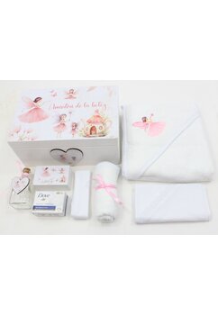 Trusou 8 piese, Amintiri de la botez, cutie de amintiri personalizata, alb cu roz