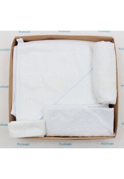 Trusou botez bumbac, 4 piese, muselina brodata, alb