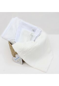 Trusou botez bumbac, cu paturica alba, 6 piese