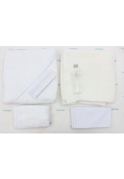 Trusou botez bumbac, cu paturica alba, 6 piese