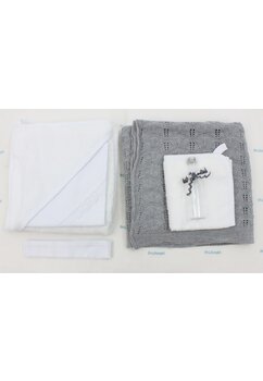 Trusou botez bumbac, cu paturica gri, 6 piese