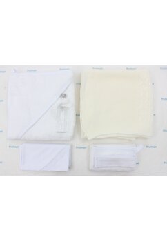 Trusou botez bumbac, cu paturica ivory, 6 piese