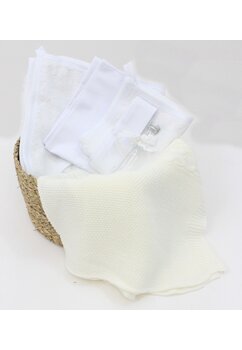 Trusou botez bumbac, cu paturica ivory, 6 piese