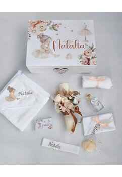 Trusou botez, cutie de amintiri personalizata, balerina crem