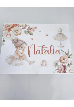 Trusou botez, cutie de amintiri personalizata, balerina crem