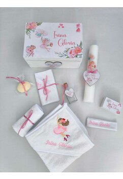 Trusou botez, cutie de amintiri personalizata, balerina roz