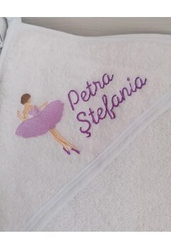 Trusou botez, cutie de amintiri personalizata, balerine cu rochita mov