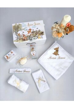 Trusou botez, cutie de amintiri personalizata, Bambi si prietenii