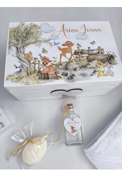Trusou botez, cutie de amintiri personalizata, Bambi si prietenii