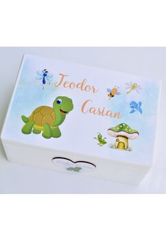 Trusou botez, cutie de amintiri personalizata, broscuta testoasa