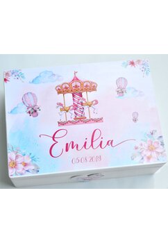 Trusou botez, cutie de amintiri personalizata, carusel