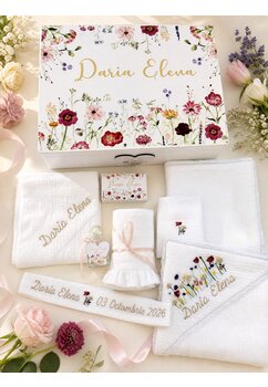 Trusou botez, cutie de amintiri personalizata, cu floricele