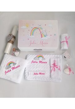 Trusou botez, cutie de amintiri personalizata, curcubeu fetita