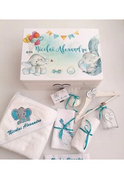 Trusou botez, cutie de amintiri personalizata, elefant