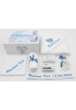 Trusou botez, cutie de amintiri personalizata, elefant albastru