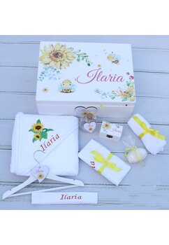 Trusou botez, cutie de amintiri personalizata, floarea soarelui