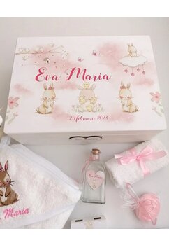 Trusou botez, cutie de amintiri personalizata, iepuras