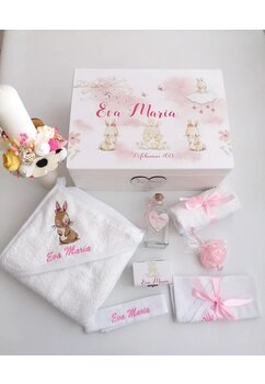 Trusou botez, cutie de amintiri personalizata, iepuras