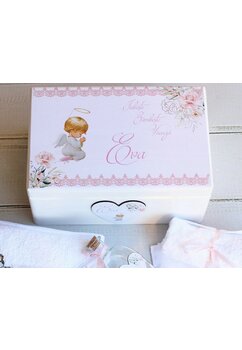 Trusou botez, cutie de amintiri personalizata, ingeras fetita