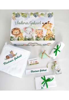 Trusou botez, cutie de amintiri personalizata, prietenii junglei